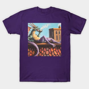 Green Purple Dragon Drinking Coffee T-Shirt